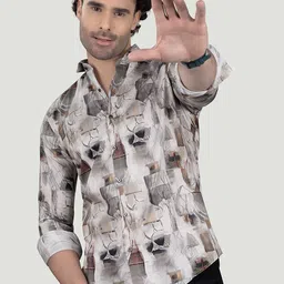 ALMATY Men Comfort Fit Spread Collar Abstract Printed Cotton Casual Shirt-image-96