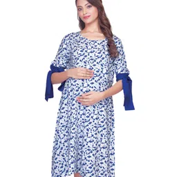 Kriti Half Sleeves Maternity Dress Floral Print - Blue White-picture-12