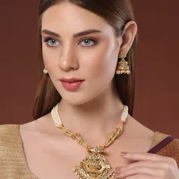 PANASH Gold-Plated Stone-Studded & Beaded Jewellery Set image 4