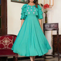 IKRASS Women Flared Sleeve Empire Maxi Dress-image-11