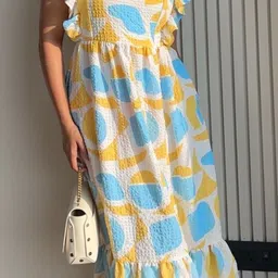 House of Sal Women Abstract Printe Flutter Sleeve A-Line Maxi Dress image 4