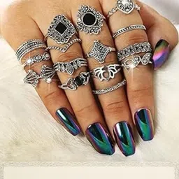 Vembley Women Set Of 15 Silver-Plated Oxidised Finger Rings image 1