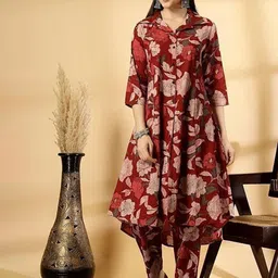 SUBLIKRAFT Women Floral Printed Regular Pure Cotton Kurta with Trousers-picture-17