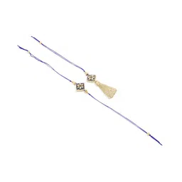 Sangria Set of 2 Blue Kundan Studded Rakhi With Roli Chawal Chandan & Mishri image 5