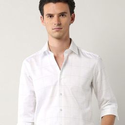 Arrow New York Slim Fit Windowpane Checked Opaque Pure Cotton Formal Shirt-picture-24