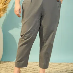 DressBerry Women Grey Cotton Solid Regular Trousers-picture-38
