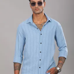 PAUL STREET Men Standard Fit Vertical Striped Spread Collar Casual Shirt-picture-36