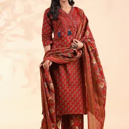 Vbuyz Women Floral Printed Regular Sequinned Pure Cotton Kurta with Palazzos & With Dupatta image 1
