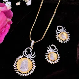 VOJ Gold Plated American Diamond Stone Studded Jewellery Set-picture-11
