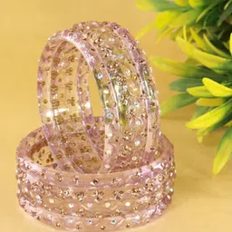 LAVAZZA Set Of 6 Zircon Diamond & Beads Work Glass Bangles image 2