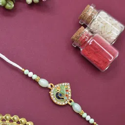 MEIRA JEWELLERY Artificial Stones Studded & Beaded Thread Rakhis With Rholi & Chawal-picture-23