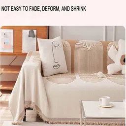 HOUSE OF QUIRK Beige & White Printed Four Seater Sofa Mat Cover With Arms image 4