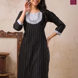 AUZAAI COLLECTION Selection Of 2 Ethnic Motifs Thread Work Round Neck Straight Kurtas-picture-15