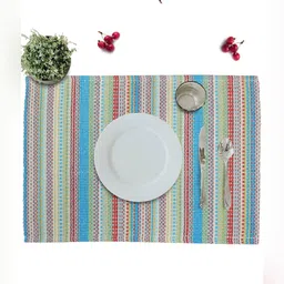 HOME COLORS.IN 4-Pcs Blue &Red Ribbed Cotton Heat Resistant Table Placemats image 5