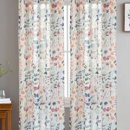 HOMADORN Multicoloured & White Set of 2 Floral Sheer Door Curtain image 1