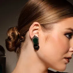 PATOLA BY VJ Gold-Plated Artificial Stones Studded Contemporary Shaped Drop Earrings image 2