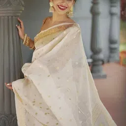 Cotify Woven Design Zari Linen Blend Handloom Saree image 3
