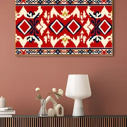 nestroots Red & White Ikat Printed Canvas Wall Art-image-76
