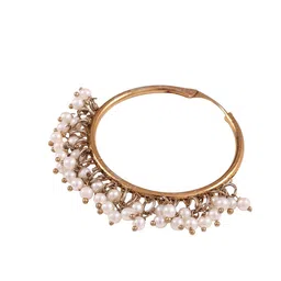 Fida Gold-Plated Circular Shaped Pearls Beaded Hoop Earrings image 3