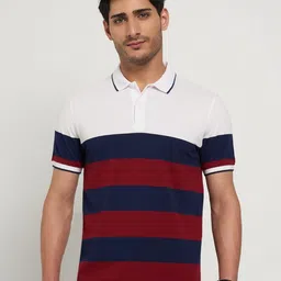 Peregrine by Pantaloons Men Striped Polo Collar Cotton Slim Fit T-shirt-picture-44