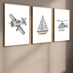 WALLLANE Brown Wooden 3 Pieces Wall Living Room Rectangle Paintings Wall Art 17" x 13"-image-13