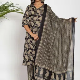 FLAVIA CREATION Women Paisley Printed Regular Pure Cotton Kurta Trousers & With Dupatta-image-36