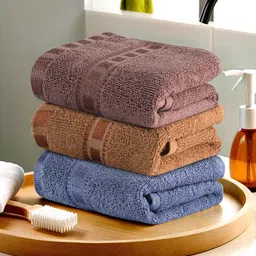 Kuber Industries Blue & Brown 3 Pieces Striped Cotton Anti-Bacterial 225 GSM Face Towels-picture-21