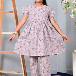 BAESD Girls Floral Printed Regular Pure Cotton Top with Pyjamas image 4