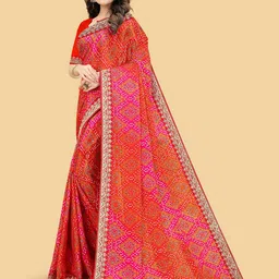 NEGRONI Bandhani Printed Saree With Embroidered Border image 3