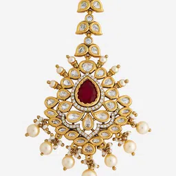 Kushal's Fashion Jewellery Gold-Plated Kundan Studded & Beaded Maang Tikka image 2