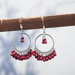 Creative Frogs Maroon Alloy Earrings-image-0