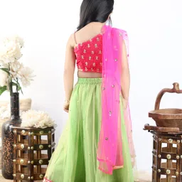 Babyhug Sleeveless Choli & Lehenga with Dupatta - Pink Green image 4