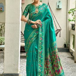 Suha Women Green Intricate Woven Design Art Silk Traditional Ethnic Sarees-picture-7