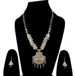 DEGHLAM Gold-Plated Crystal Stone Studded Dancing Peacock Necklace and Earrings image 5