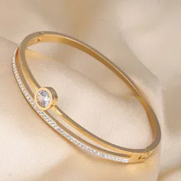 PALMONAS 18K Gold-Plated Stainless Steel Cubic Zirconia Kada Bracelet image 4