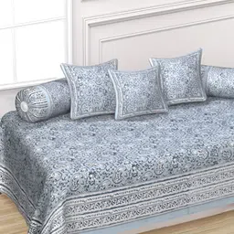 Texstylers Blue & Grey 6 Pieces Floral Printed Cotton Diwan Set-picture-19