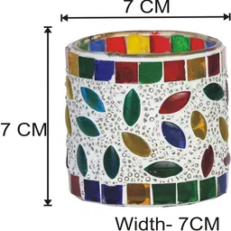 Somil Vibrant Multicolor Glass Candle Holder Add A Touch Of Magic To Diwali, Parties & Candlelight Dinners, Size-8.5 X 8.5 X 8.5 Cm , 7 X 7 X 7 Cm Pack OF 2 image 3