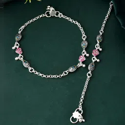 Jewels Nest Stainless Steel Silver-Plated Stones Studded & Ghungroo Beaded Anklets-image-76