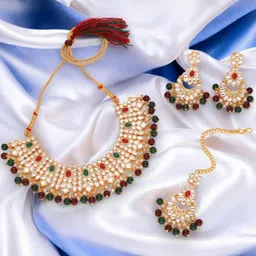 Anouk Gold-Plated Necklace& Earring & Maang Tikka Set image 5