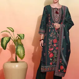 House of Pataudi Ethnic Motifs Embroidered Work Kurta With Trousers & Dupatta image 1