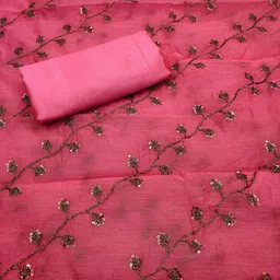 RUDRAA FAB Floral Embroidered Sequinned Unstitched Dress Material image 2