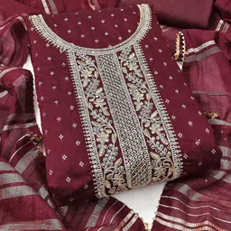 Peachmode Floral Embroidered Sequinned Unstitched Dress Material-image-40