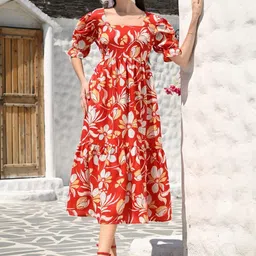 Moda Rapido Floral Print Puff Sleeve Crepe Fit & Flare Midi Dress image 4
