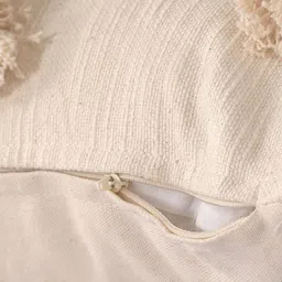 SASHAA WORLD Beige Geometric Pom Pom Tufted Cotton Square Cushion Covers image 4