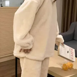 Kotty Women Round Neck Long Sleeves Self Design T-shirt With Pyjamas Night suits image 5