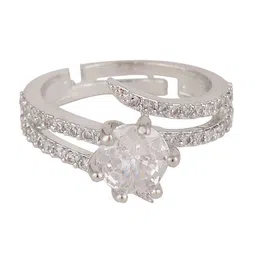 Opal Touch Rhodium-Plated Cubic Zirconia-Studded Adjustable Finger Ring image 3