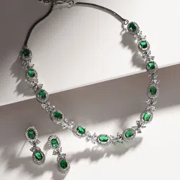 Priyaasi Silver Plated American Diamond-Studded Jewellery Set image 2