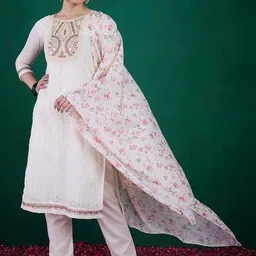 TURITY Women Floral Embroidered Regular Thread Work Chanderi Silk Kurta with Trousers & With Dupatta-picture-20