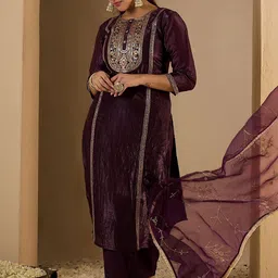 Indo Era Women Ethnic Motifs Embroidered Regular Kurta with Trousers & With Dupatta-picture-17