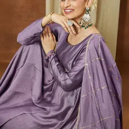 Janasya Round Neck Gown Ethnic Dresses With Dupatta image 3